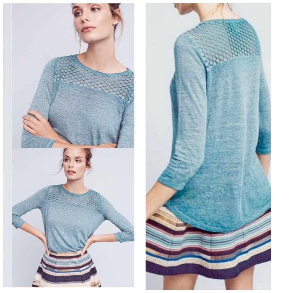 AKEMI + KIN x ANTHROPOLOGIE Amis Yoke Linen Top in Teal - Picture 2 of 9
